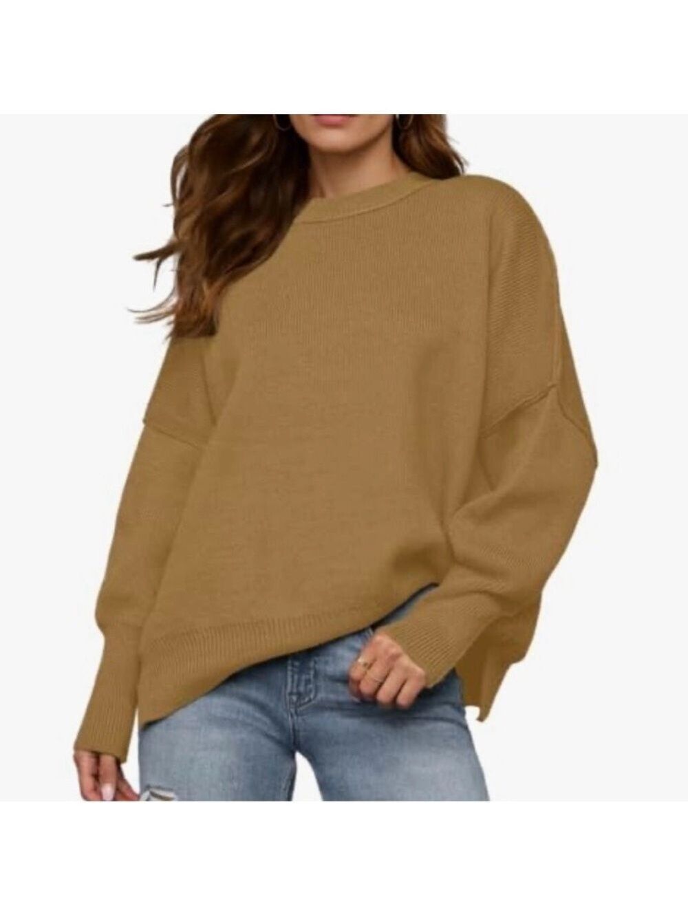 Women”s Crewneck Batwing Long Sleeve Oversized Sweater - Picture 4 of 7
